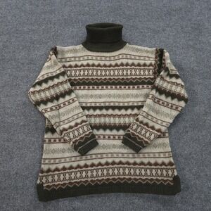 Mac & Jac Sweater Womens Small Brown Green Wool Turtleneck Fair Isle Knit